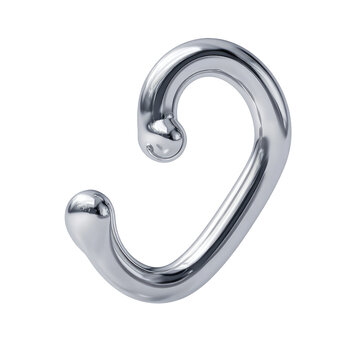 Abstract, metallic, curved, ear-shaped object.  Smooth, reflective surface.  Loop,  looping design.  3D rendering