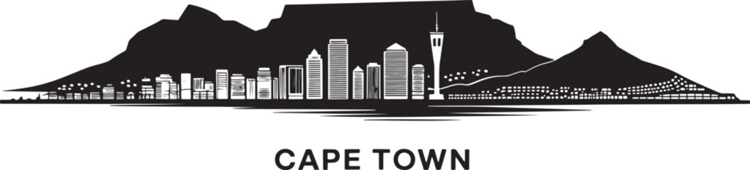 Obraz premium Cape Town South Africa Skyline Silhouette Vector Illustration with Cityscape and Landmarks
