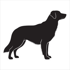 Dog silhouette vector Illustration:  Alert, Muscular Canine Standing on Rocky Ground, Vintage Style.