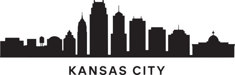 Obraz premium Kansas City Skyline Silhouette Vector Illustration with City Name Typography Design