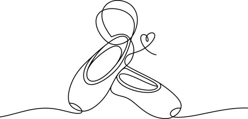 Elegant continuous line drawing of ballet pointe shoes with a heart detail