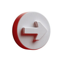 3D rendered, round, white arrow button with red border