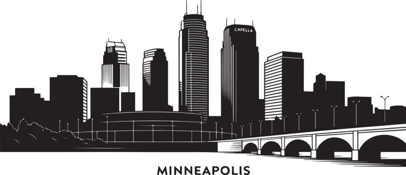 Minneapolis Minnesota Skyline Silhouette Vector Illustration with Cityscape and Landmarks