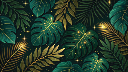 Tropical Jungle Leaves with Golden Sparkles foliage