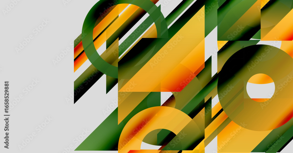 Aufkleber abstract geometric composition. overlapping shapes create dynamic visual effect. orange, green, blac