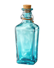 Light teal glass bottle with cork stopper and looped handle
