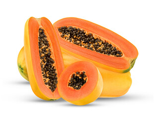 fresh papayas sliced and whole with vivid colors