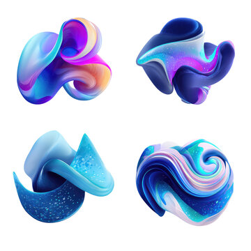 Abstract, vibrant, 3D shapes, in a grid pattern, showcasing fluid, swirling, and blended colors