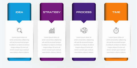 Concept of business model with 4 successive steps with icon, arrow- Timeline design for presentation, workflow layout, diagram, annual report, web design - Infographic design layout