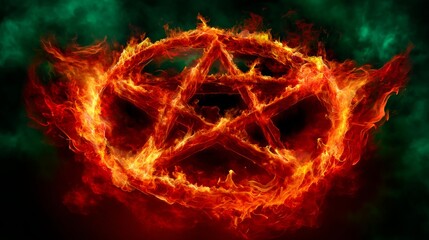 Fototapeta premium Fiery Pentagram Glowing Against a Dark Smoky Background Creating a Mysterious Atmosphere