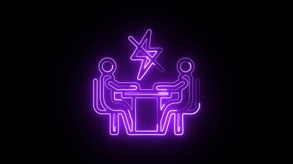 glowing neon conflict resolution free icon isolated, futuristic negotiation visualization, problem solving and peace building hd video motion graphic animation
