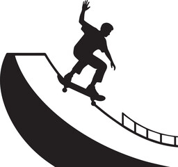 Silhouette of a person skateboarding down a slope. 