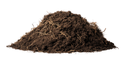 Pile of dark brown soil with visible roots (1)