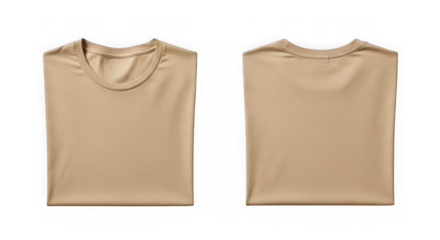 Two plain beige t-shirts front and back view apparel photography