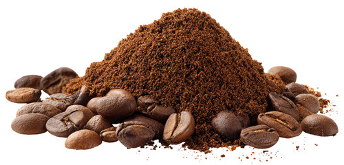 Coffee grounds piled high with coffee beans