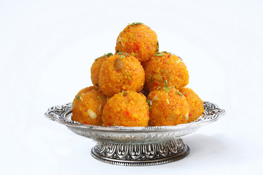 Indian Sweet Motichoor laddoo Also Know as Bundi Laddu or Motichur Laddoo 