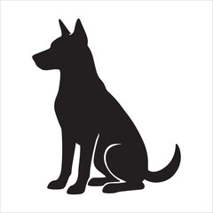 Dog silhouette vector Illustration:  Alert, Muscular Canine Standing on Rocky Ground, Vintage Style.