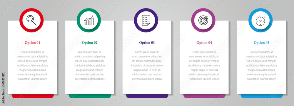 Poster 5 successive steps business data visualization timeline process infographic template design with ico