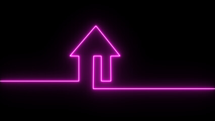 neon pink line forming an upward-pointing arrow that incorporates a house-like structure within its base, suggesting a path of progress or ascent.