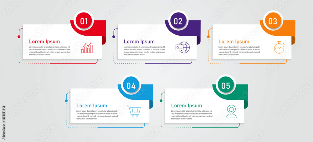 Aufkleber presentation business infographic template vector - 5 steps rectangle vector for business process, d
