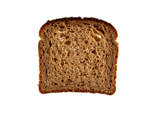 A brown multigrain bread slice in the air isolated on a transparent background.