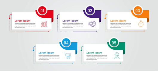 Presentation business infographic template vector -  5 steps rectangle vector for business process, data visualization, digital marketing, and tech layout - 5 colorful graphic elements

