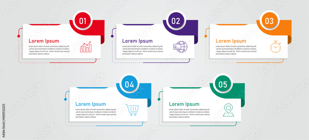Aufkleber presentation business infographic template vector - 5 steps rectangular vector with space for text a