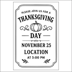 Fototapeta premium Thanksgiving Day Invitation Label Design Black And White
