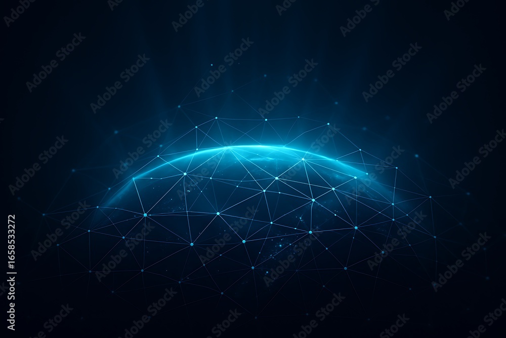 Poster futuristic digital global connectivity concept with glowing network lines abstract blue holographic 