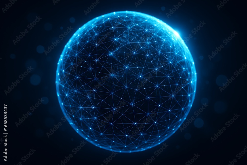 Poster futuristic digital globe with glowing network connections abstract holographic blue sphere represent