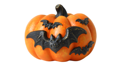 Spooky Halloween pumpkin decoration with bats adds festive flair to holiday celebrations  isolated on white background