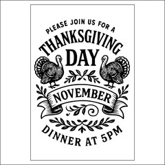 Thanksgiving Day Invitation Label Design Black And White