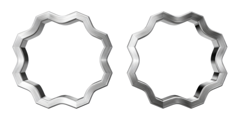 Two mirrored, stylized, metallic star-shaped frames
