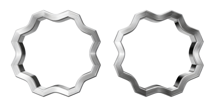 Two mirrored, stylized, metallic star-shaped frames