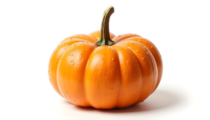 Obraz premium Fresh Orange Pumpkin With Raindrops On White Background