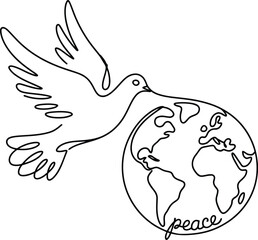 Dove of peace carrying the earth in a single line drawing