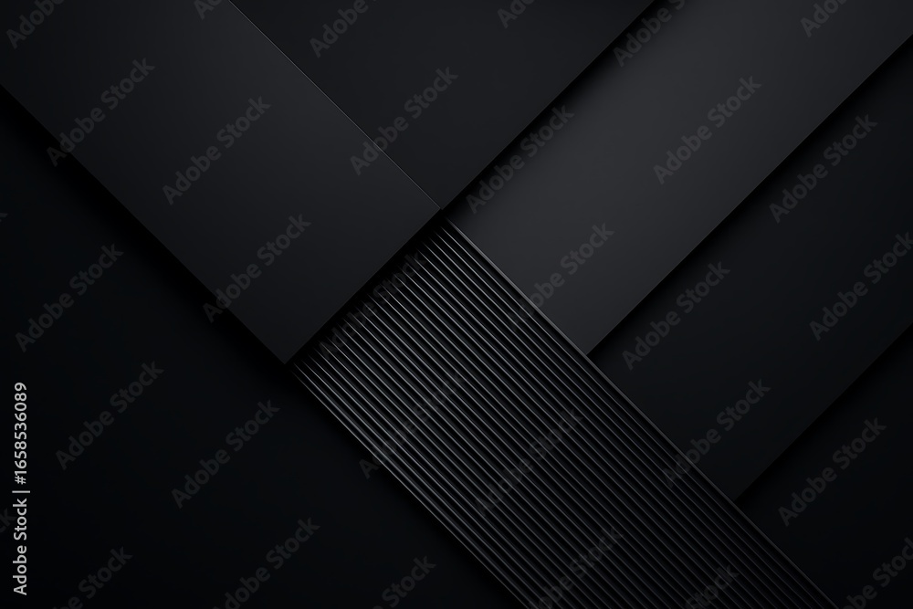 Poster Black and gray geometric abstract background with layered diagonal shapes and subtle textured depth for minimal modern design and professional sleek style