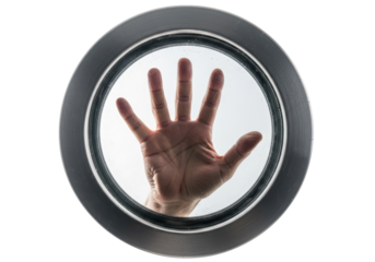 Hand Pressed Against Glass Circular Window