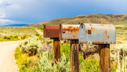 Old Mailboxes on a Rustic Road in the Western United States - Symmetry and Texture