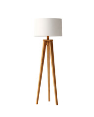 A simple floor lamp with a rectangular white shade and wooden tripod base