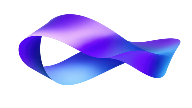 Abstract, vibrant ribbon, resembling a fish, in shades of purple and blue.  Gradient colors blend smoothly, creating a flowing, dynamic form.  Black background
