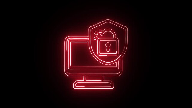 glowing neon cyber attack free icon isolated, black background, HD motion graphic animation symbolizing hacking, security threats, and digital breaches