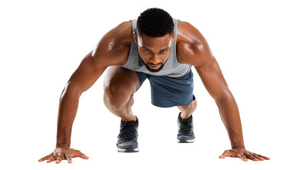 A fitness enthusiast performing mountain climbers, emphasizing cardio and full-body endurance