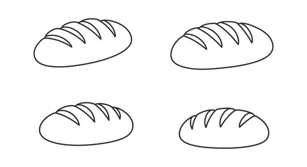 Simple line drawings of four loaves of bread in various orientations
