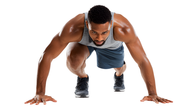 A fitness enthusiast performing mountain climbers, emphasizing cardio and full-body endurance - Powered by Adobe