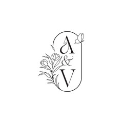 caligraphic style monogram luxury minimalist logo design AV wedding initial concept alphabet letter