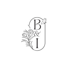caligraphic style monogram luxury minimalist logo design BI wedding initial concept alphabet letter