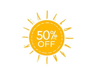 Yellow sun graphic with 50% off