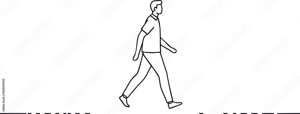 Poster man walking simple line art vector illustration in minimal style