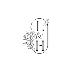 caligraphic style monogram luxury minimalist logo design LH wedding initial concept alphabet letter